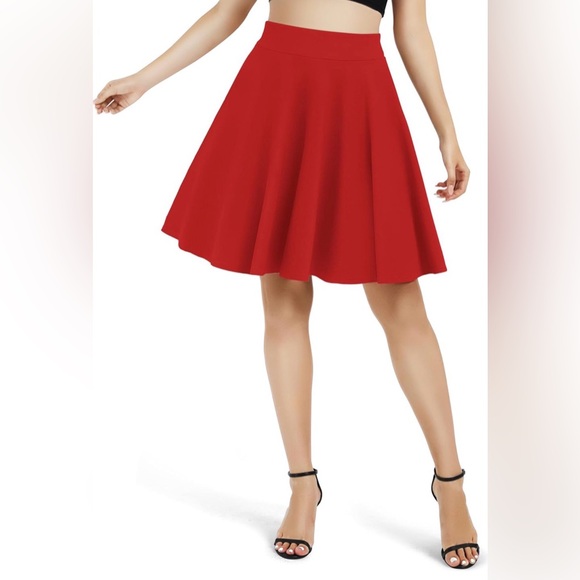 Urban CoCo Women's Red Midi Skirt Flared Casual High Waisted Skirt size medium - Picture 2 of 10
